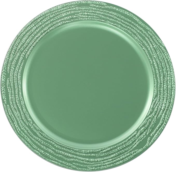 100 Pcs Antique Charger Plates Bulk 13 Inch Embossed Rim Plastic Party Dinner Plate Chargers Round Decorative Server Plate for Wedding Party Event Tableware (100pcs-green2)