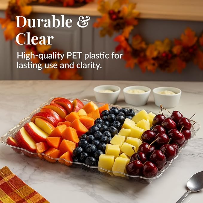 Prestee 24 Pack Plastic Serving Trays Set - 9 x 13 Clear Rectangular Disposable Platters for Parties - Durable Plastic Trays and Platters for Serving Food Party Snacks, Appetizers, and Desserts