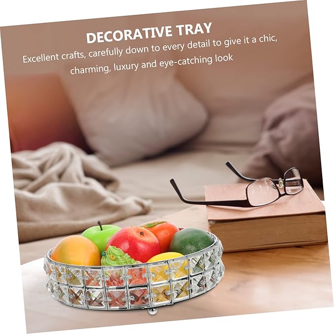 PRETYZOOM Silver Mirror Decorative Serving Tray Round Food Platter for Dresser Kitchen Living Room Stylish Display Tray for Snacks and Desserts Home Decor Accessory