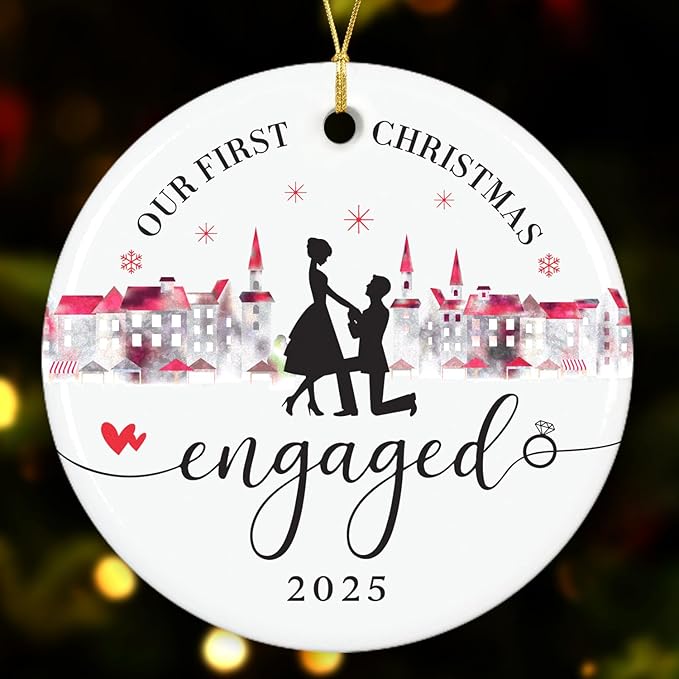 NewEleven Engagement Gifts for Couples - Gift for Newly Engaged, Happy Engagement Present for Women, Her, Bride - Engaged Ornament Gifts from Friend, Family - Christmas Ornament