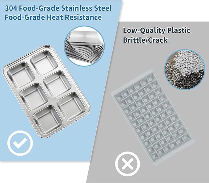 Stainless Steel Ice Cube Trays with Lid, Easy Release Durable Metal Ice Mold for Freezer, Ideal for Whiskey, Cocktails & Drinks (2 Pack)