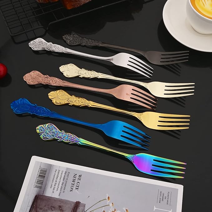 JASHII 24-Piece Black Cutlery Set Silverware Set, Mirror Polished, Stainless Steel Flatware Cutlery Eating Utensils Service for 6, Unique Elegant Pattern, Dishwasher Safe (Black)