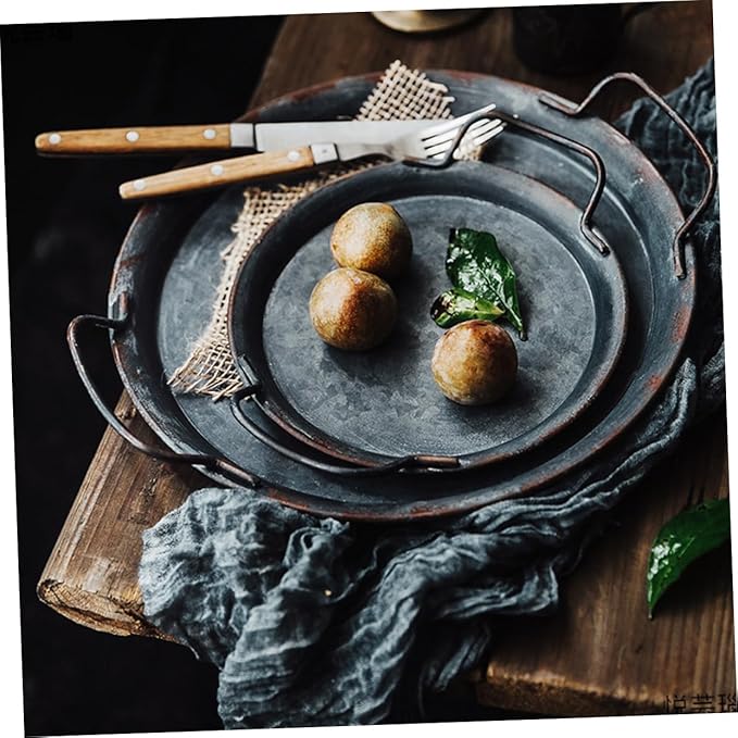 PRETYZOOM 1Pc Retro Silver Serving Tray Vintage Food Plate Storage Tray for Home Decor Parties Weddings and Displays for Cakes Fruits and Confectionery