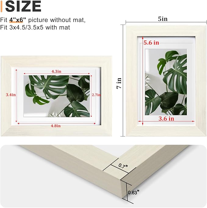 Egofine 4x6 Picture Frames Set of 4, Made of Solid Wood Covered by Plexiglass 3x4.5 and 3.5x5 with Mat or 4x6 without Mat, for Table Top Display and Wall Mounting Photo Frame Beige