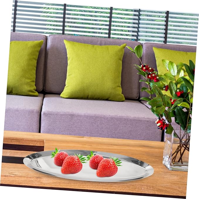 OUNONA Stainless Steel Oval Serving Tray Elegant Food Storage Plate Metal Towel Tray for Snacks Fruits Desserts for Parties Home and Restaurants