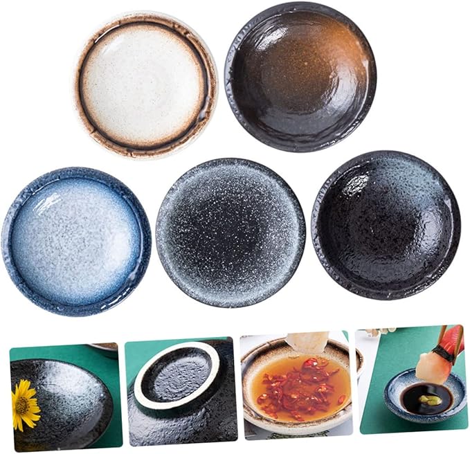 Zerodeko 5pcs Ceramic Dipping Bowl Sauce Dish Seasoning Plate Condiment Bowl Appetizer Dish for Kitchen Party Camping