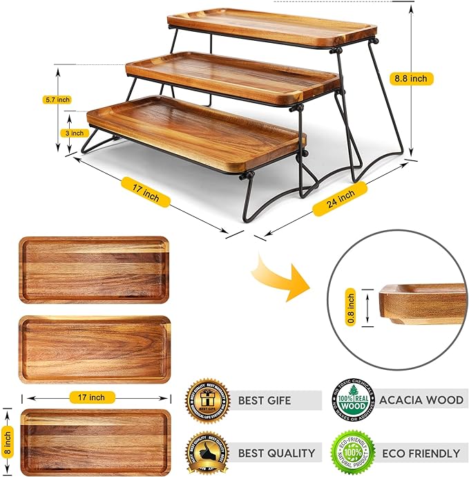 Manspdier 3 Tier Cupcake Stand & Towers Serving Tray for Party, Acacia Wooden Dessert Table Display Set, Decorative Tiered Decor Small Chees Charcuterie Boards Rustic Wood Platters Trays, (A010)