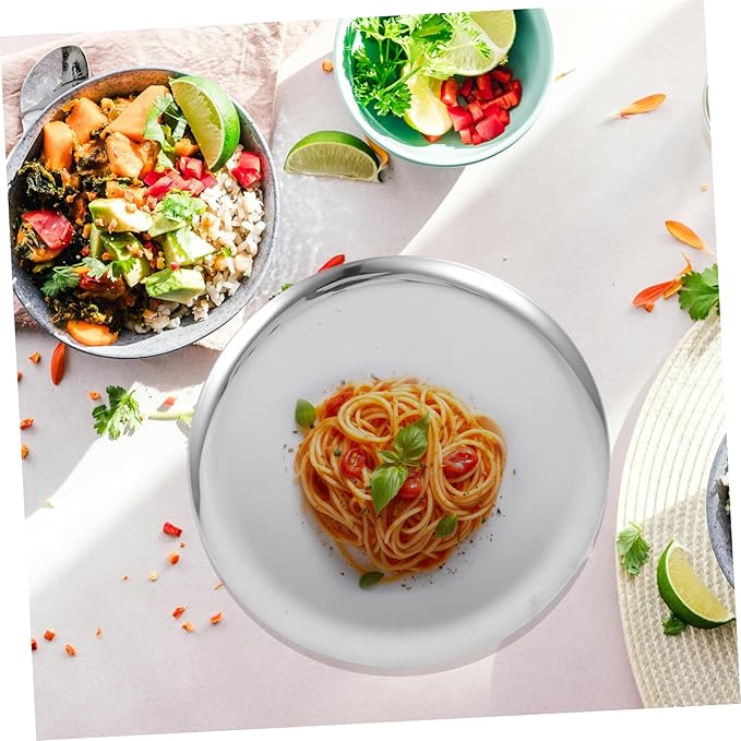 Stainless Steel Round Serving Tray Large Capacity Food Plate for Meat Snacks Fruits and Vegetables Versatile Platter for Home Dining and Buffet Use
