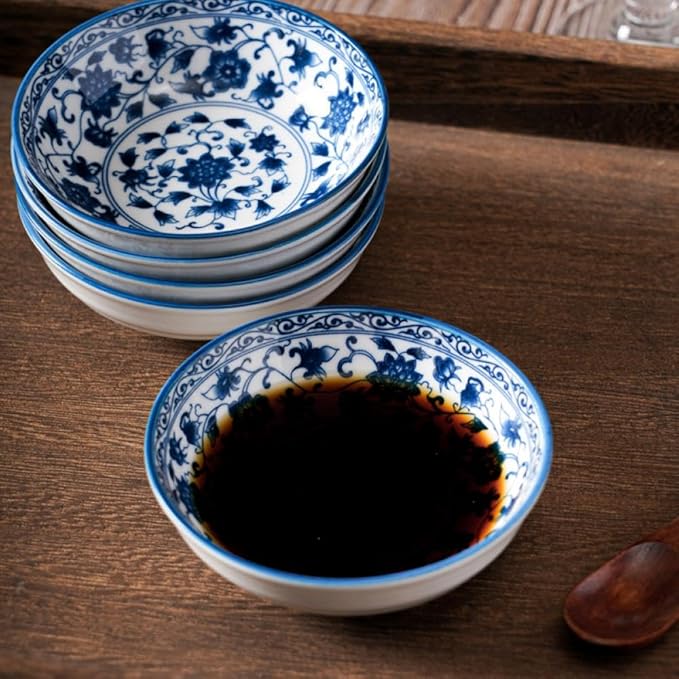 Sizikato 6 Pcs Blue and White Porcelain Sauce Plates, 4-Inch Appetizer Plates
