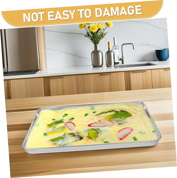 Cabilock Stainless Steel Rectangular Snack Plate Sturdy Restaurant Serving Tray Non-Slip Food Container for Banquets and Parties Dishwasher Safe for Rice Noodles and Desserts