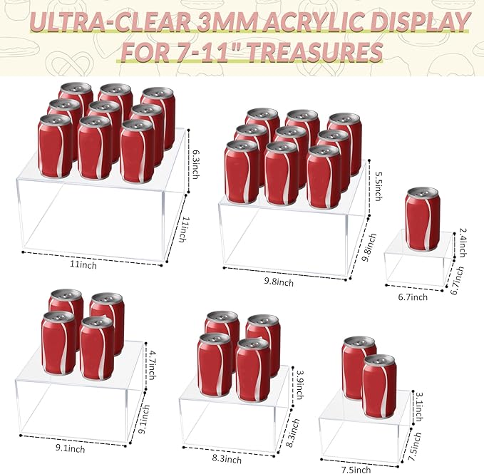 6pcs Large Buffet Risers And Display Stands(7"-11" Set), Acrylic Food Risers For Buffet Table, Dessert Stands, Party, Catering, Jewelry Showcase & Collectibles, Nesting Cube Boxes for Display