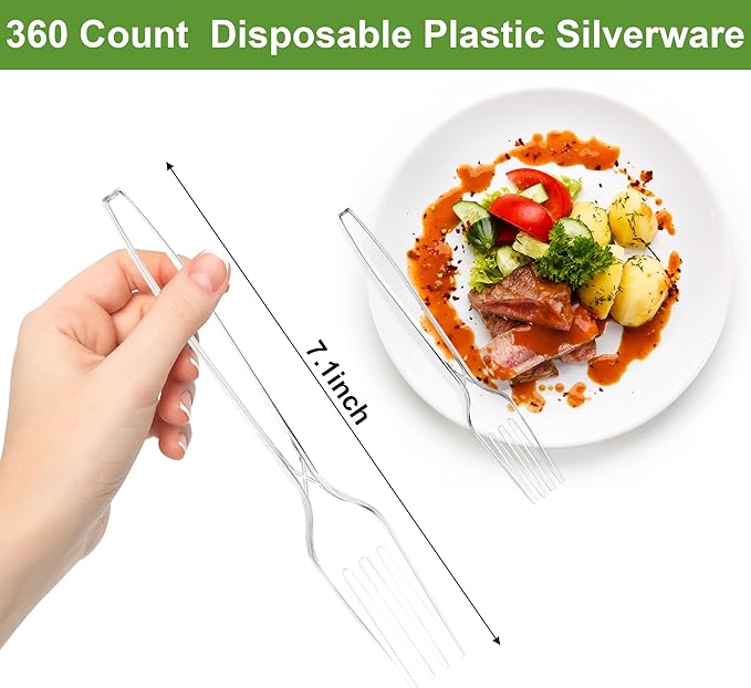 Pleafind 360 Count Disposable Plastic Forks - 7 Inch Heavy Duty, Food Grade Forks Disposable, BPA-Free Plastic Silverware for Parties, Picnics Catering and Everyday Use