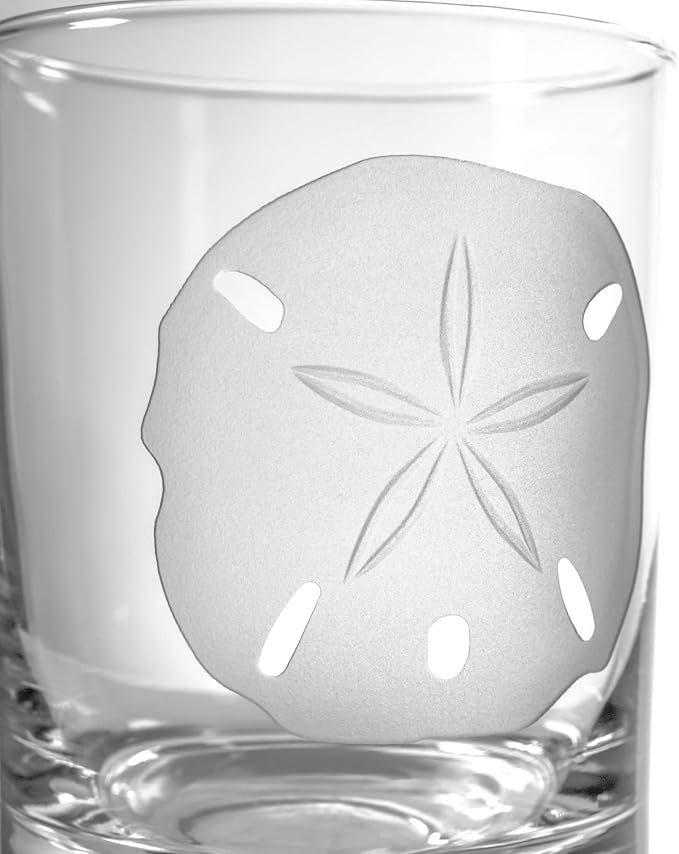 Rolf Glass Sand Dollar Double Old Fashioned Glass 13 ounce | Whiskey Glass Set of 4 | Lead-Free Glass | Etched Tumbler Glasses | Proudly Made in the USA