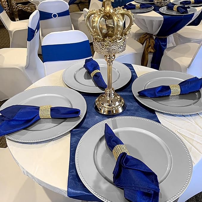 24 Pcs Silver Charger Plates Bulk,13" Round Beaded Plate Chargers for Dinner Plates, Decorative Dinner Charger Plastic Table Chargers for Wedding Holiday Party Baby Shower Event Decoration (Silver)
