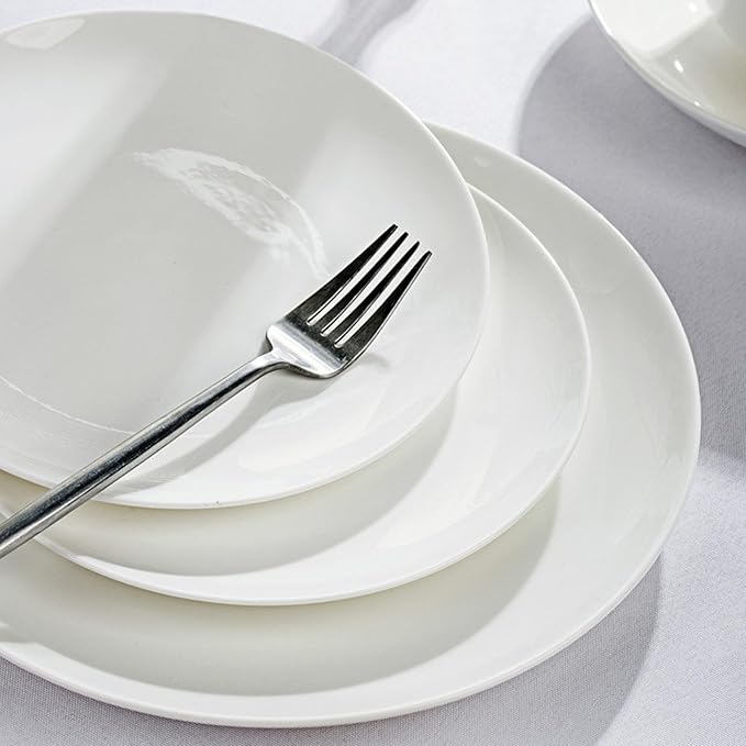 White Ceramic Dinnerware Set: Plates & Bowls for Kitchen, Microwave & Dishwasher Safe Dishes Collection (18pcs)