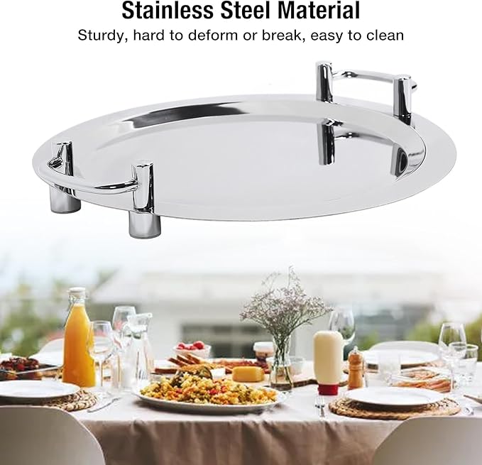 Stainless Steel Buffet Plate, Mirrored Silver Tray, Bright Mirror Finish Serving Tray with Handle for Hotel Restaurant Banquet (Square Length 43 cm) (Circular Diameter 40 cm)