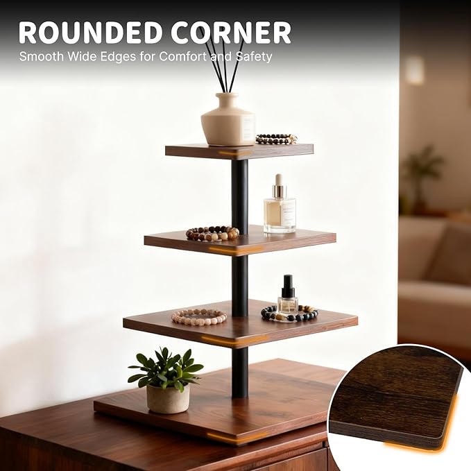 4 Tier Cupcake Stand for 50 Cupcakes,360 Rotatable Wooden Cake Dessert Tower Holder,Rustic Square Tiered Tray Serving Display for Wedding Birthday Baby Shower Tea Party