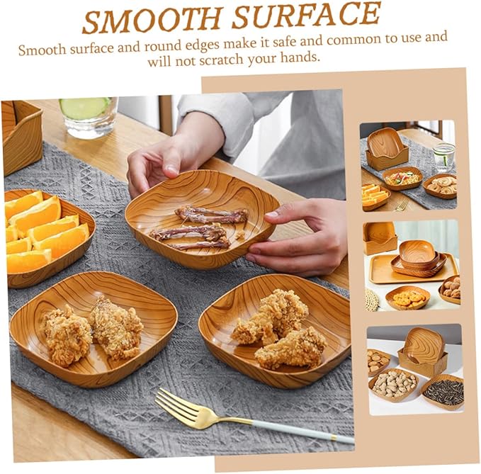 Veemoon Square Wood Bread Dipping Plate - Natural Palm Leaf Dinnerware for Appetizers and Snacks