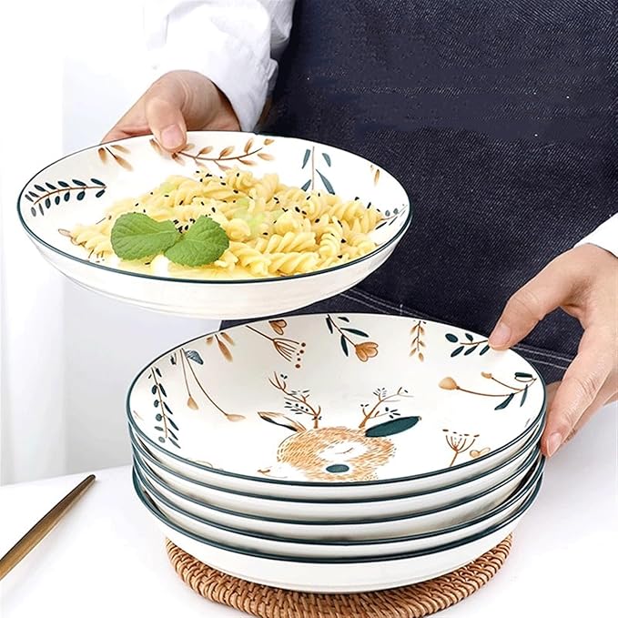WaLdor Seasoning Plate Snack Dishes, Household Ceramic Dishes, Cartoon Deer Ceramic Dishes, Set of 6 for Desserts, Appetizers, Snacks, Pasta Side Dishes, Bread, Cheese, Fruits Ceramic Sauce Plates