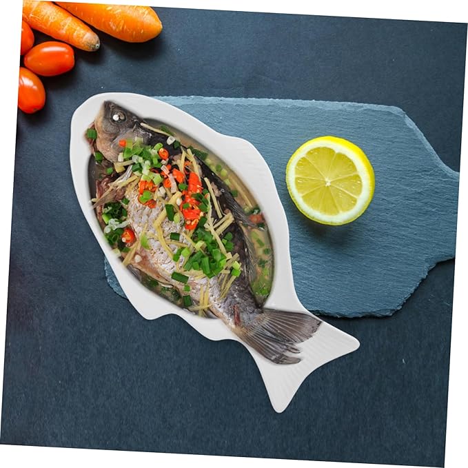 Zerodeko Ceramic Fish Shaped Platter for Serving Snacks Unique Design for Home and Restaurant Creative Tableware for Appetizers Fruits and Seafood Dishes