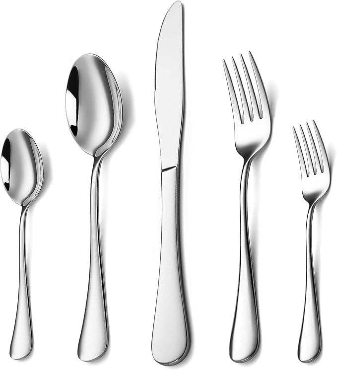 20 Piece Silverware Set with Steak Knives,Food-Grade Stainless Steel Tableware Cutlery Set for 4, Mirror Finished Flatware Utensil for Home Restaurant