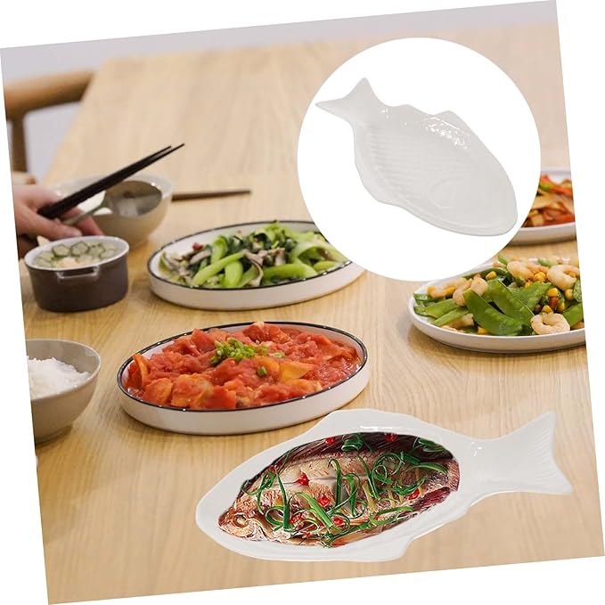 DECHOUS Ceramic Fish Shaped Plate for Serving Snacks and Appetizers Unique Dish for Home and Restaurant Use Creative Design White for Elegant Dining Experience