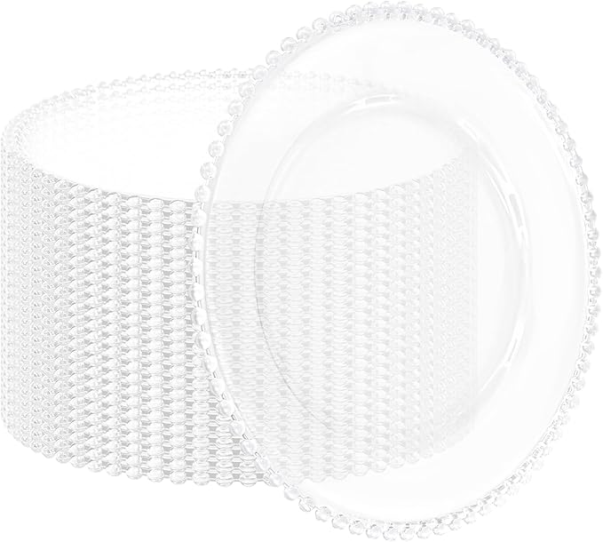 24 Pack Clear Charger Plates 13 Inch Clear Plastic Charger Plates with Beaded Rim Acrylic Round Dinner Plates for Home Kitchen Catering Wedding Table Event Party Dinner Tabletop Decoration (Clear)