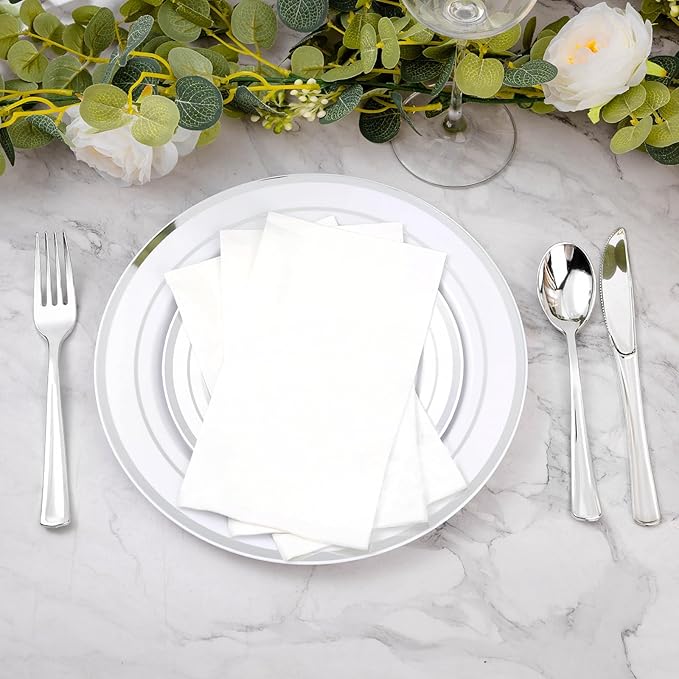 BESTVIP 100 Pack Disposable Paper Napkins,3-Ply White Dinner Napkins for Guests,Bathroom Paper Hand Towels Soft and Absorbent,Perfect for Christmas,Kitchen,Dinner,Party,Wedding or Event
