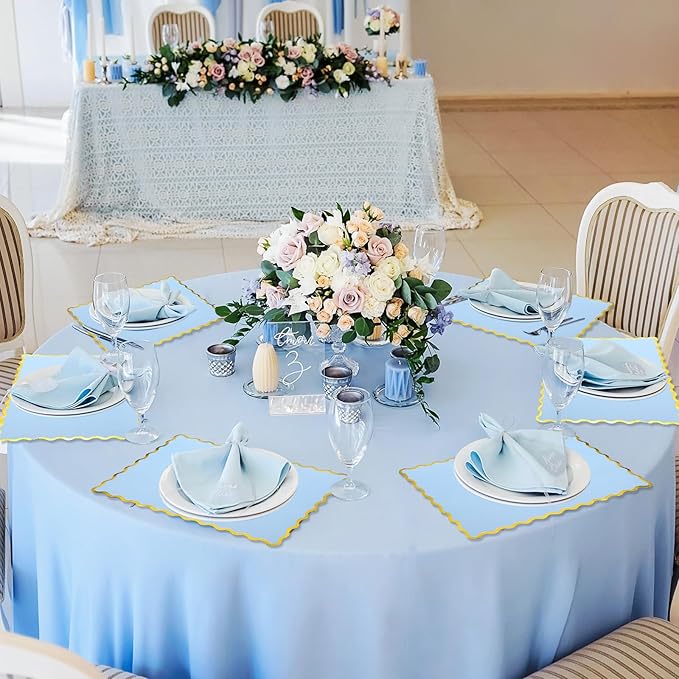 150 Pcs Disposable Paper Placemats Bulk 10"x14" Rectangle Place Mats with Scalloped Edges Dining Table Mat for Wedding Birthday Easter Party Table Decoration(Baby Blue)