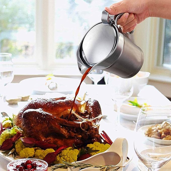 Stainless Steel Gravy Boat, Double Layer Insulation Sauce Jug with Lid, Sauce Jug for Gravy, Tomato Sauce, Mustard, Cream