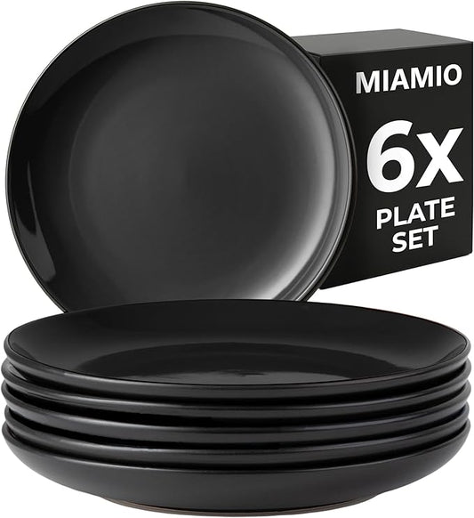 MIAMIO – 6 x Plate/Dinner Plate Set Stoneware Ceramic Tableware Set - Le Papillon Collection (Black, 8 Inch)