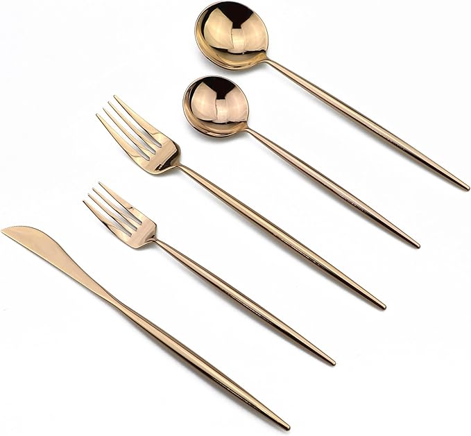 20-Piece Flatware Set, 18/10 Stainless Steel Dishwasher Safe, Mirror Polishing Rose Gold