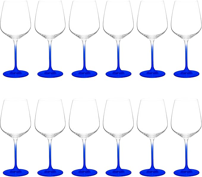 DISCOUNT PROMOS Crystal Wine Glasses 17.5 oz. Set of 12, Bulk Pack - Restaurant Glassware, Perfect for Red Wine or White Wine - Blue