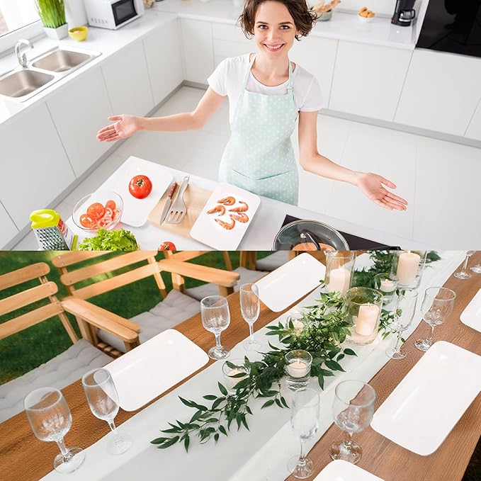 Irenare 20 Pcs 10 Inch Rectangular Salad Plates White Rectangular Porcelain Dessert Plates Appetizer Serving Tray Porcelain Platters for Fruit Sushi Dinner Parties, Microwave, Oven Safe
