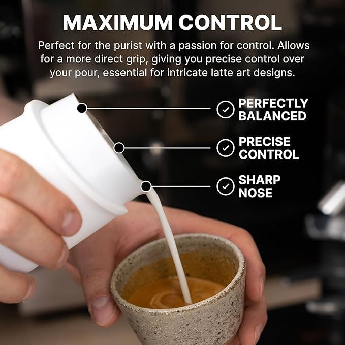 Subminimal FlowTip Handless Jug - Stovetop Milk Frothing, Foaming Pitcher for Barista-Style Coffee - Cappuccino & Latte Art Pouring Jug with Heat Resistant Handle - 450ml, White