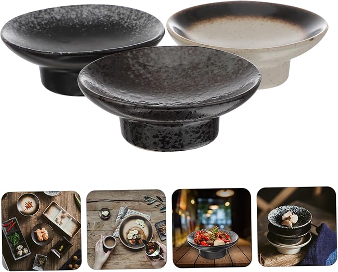 Cabilock 3-Piece Japanese Ceramic Snack Plates Set Household Seasoning Dishes Microwave Safe Flavor Bowls for Appetizers and Dipping Sauce