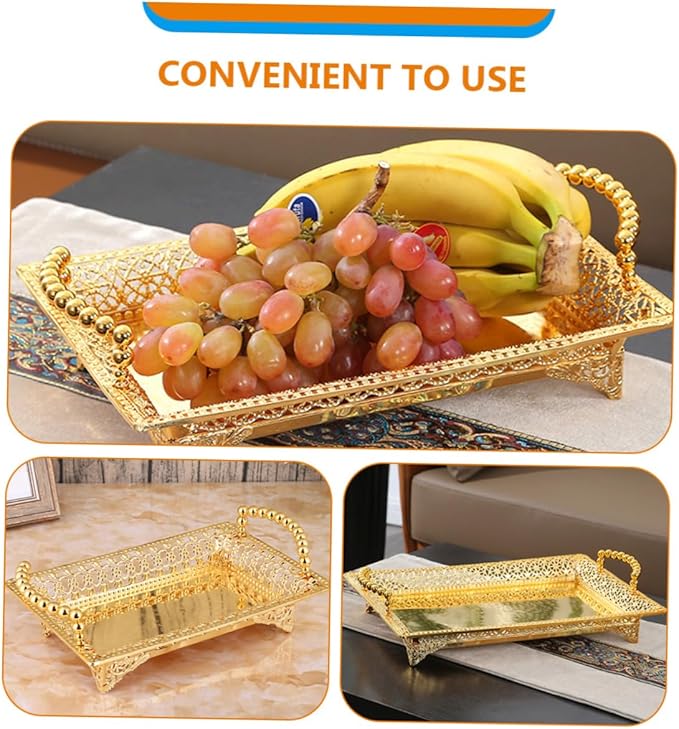 Ciieeo Sturdy Zinc Alloy Metal Fruit Bowl Large Serving Tray Handles Multi-use Snack Tray for Table