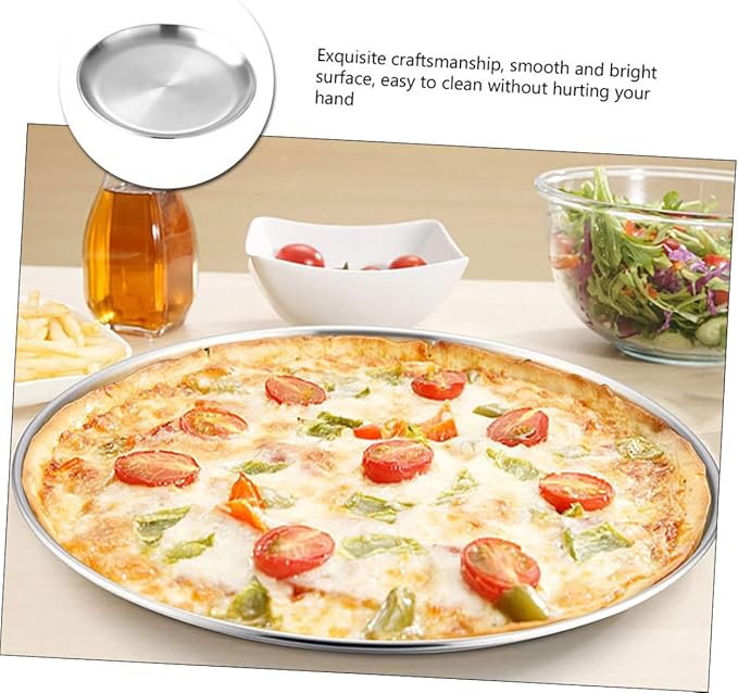 Alipis Stainless Steel Round Pizza Serving Tray Buffet Plate for Food Dessert Appetizers Easy to Clean Polished Finish for Daily Use Special Occasions