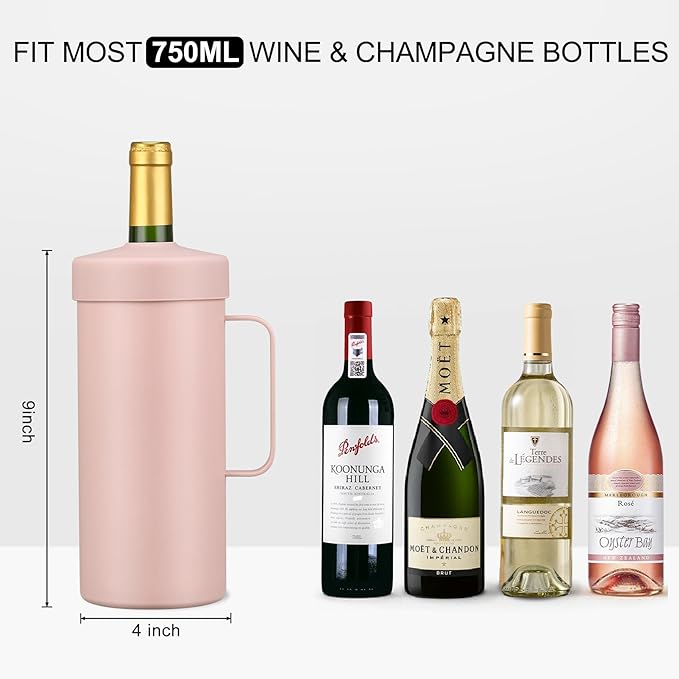 MAXSO 42oz Wine Chiller Iceless Cooler Tumbler - Gift for Wine Lovers, 2-IN-1 Stainless Steel Vacuum Insulated Bucket Portable Mug Cup Wine Accessory Keep Cold, Fit Most 750ml Wine & Champagnes, Pink