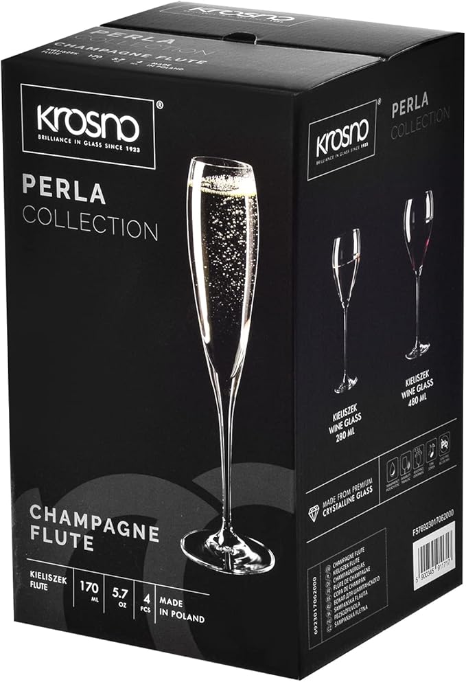 Krosno Champagne Glasses, Set of 4, 5.7 fl oz, Lead-Free Glass, Champagne Flutes for Prosecco, Sparkling Wine, Champagne and Mimosas, Dishwasher Safe, Made in Europe