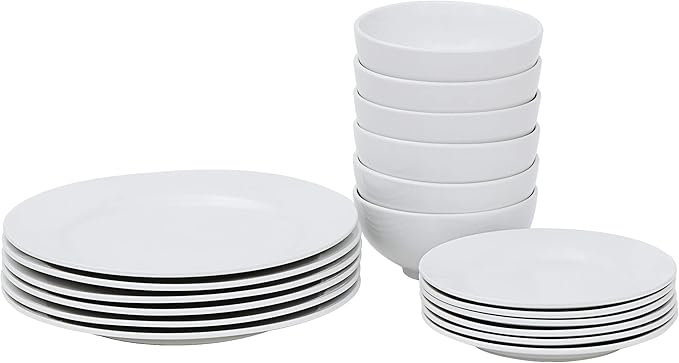 SUPER DEAL Round 18-Piece White Kitchen Dinnerware Set, Service for 6, Plates and Bowls – Microwave, Oven and Dishwasher Safe