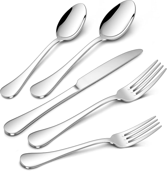Herogo 18/10 Stainless Steel Silverware Set, 40-Piece Fancy Flatware Cutlery Set for 8, Modern Tableware Eating Utensils for Home Restaurant Wedding, Mirror Polished, Dishwasher Safe