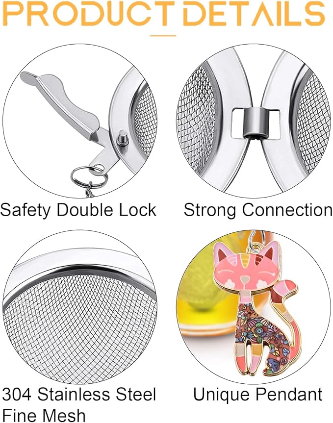 Cat Tea Infuser 2 Pack - Loose Tea Leaf Steeper with Playful Pink & Black Cat Charms, Fine Mesh Tea Ball for Loose Leaf Tea, Premium 304 Stainless Steel, Purrfect Gift for Tea Lovers