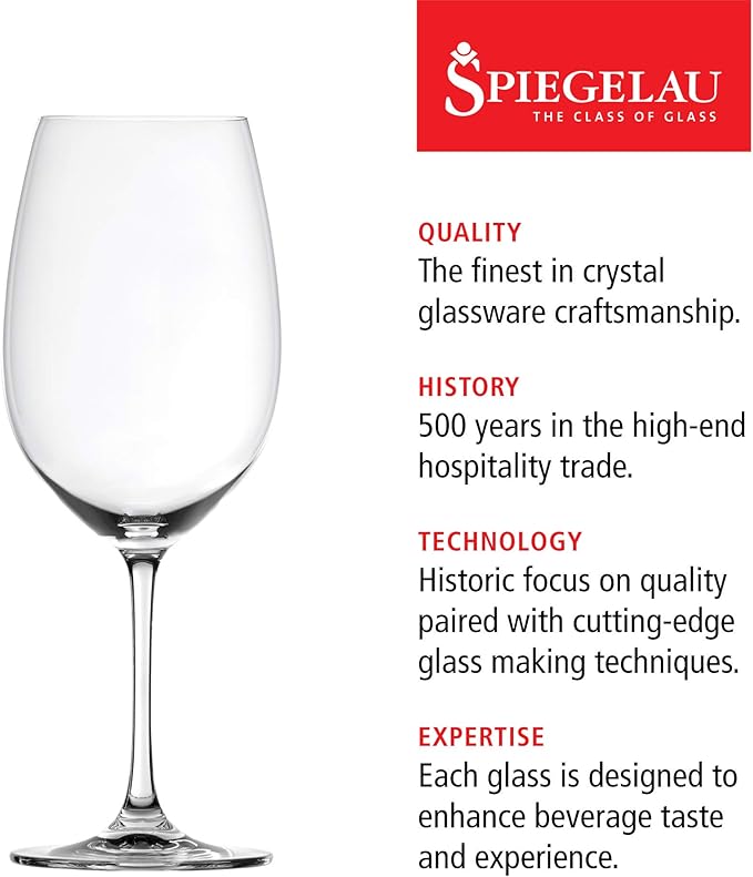Spiegelau Salute Bordeaux Wine Glasses, Crystal Clear Drinking Glasses for Red Wine, Elegant Stemmed Glassware, Home Bar, Dinner Party, Wedding Gifts, Hosting Essentials, 25 oz, Set of 4