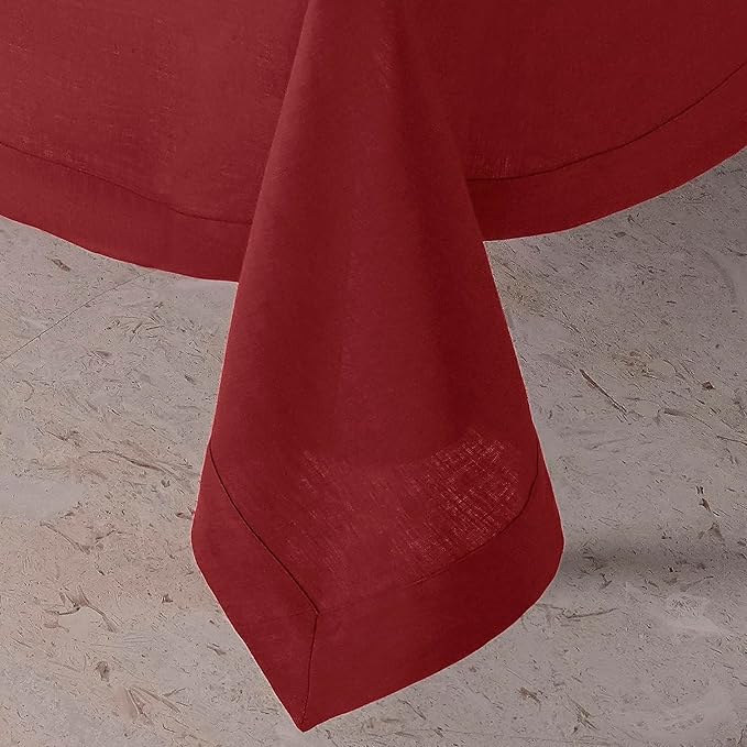 D'Moksha Homes Red Linen Tablecloth 54 x 72 Inch - 100% Pure Linen Tablecloth for Rectangle Tables - Machine Washable Table Cloth for Winter, Christmas, Holiday, New Year