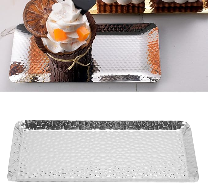 Vegetable Tray Fruit Tray, Multi Purpose Dishwasher Dessert Tray Plate for Home Restaurant 25x11cm Towel Hammered Trays Stainless Steel Towel Hammered Trays (Silver)