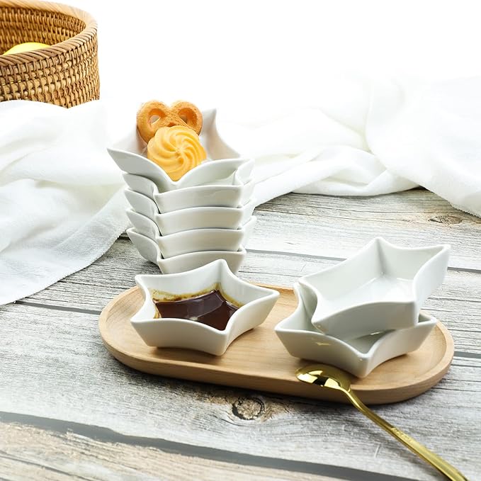 Star-shaped Multipurpose Ceramic Sauce Dish Seasoning Dishes Sushi Dipping Bowl Appetizer Plates(Set of 10)