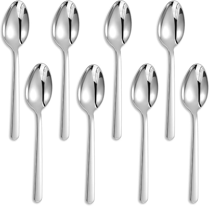 KEAWELL Premium Lucent 4-Piece Spoon Set – 18/10 Stainless Steel Silverware with Mirror Polish, Dishwasher Safe for Table Setting and Entertaining (8, Dinner Spoons)
