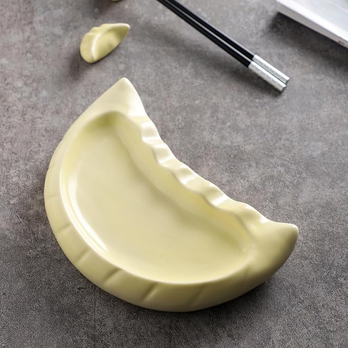 VOSAREA Dumpling-shaped Ceramic Serving Plate Unique Porcelain Salad Dish for Appetizers Snacks Dumplings Microwave Safe Creative Design for Home Dining and Buffets