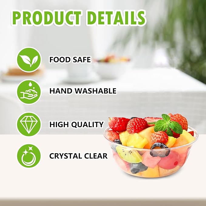 100 Pack 12 oz Clear Plastic Bowls, Disposable Salad Serving Bowls for Soup Fruit Snack Appetizer Parfait, Bulk Durable Ice Cream Dessert Bowls for Home Kitchen Wedding Catering Party Supplies